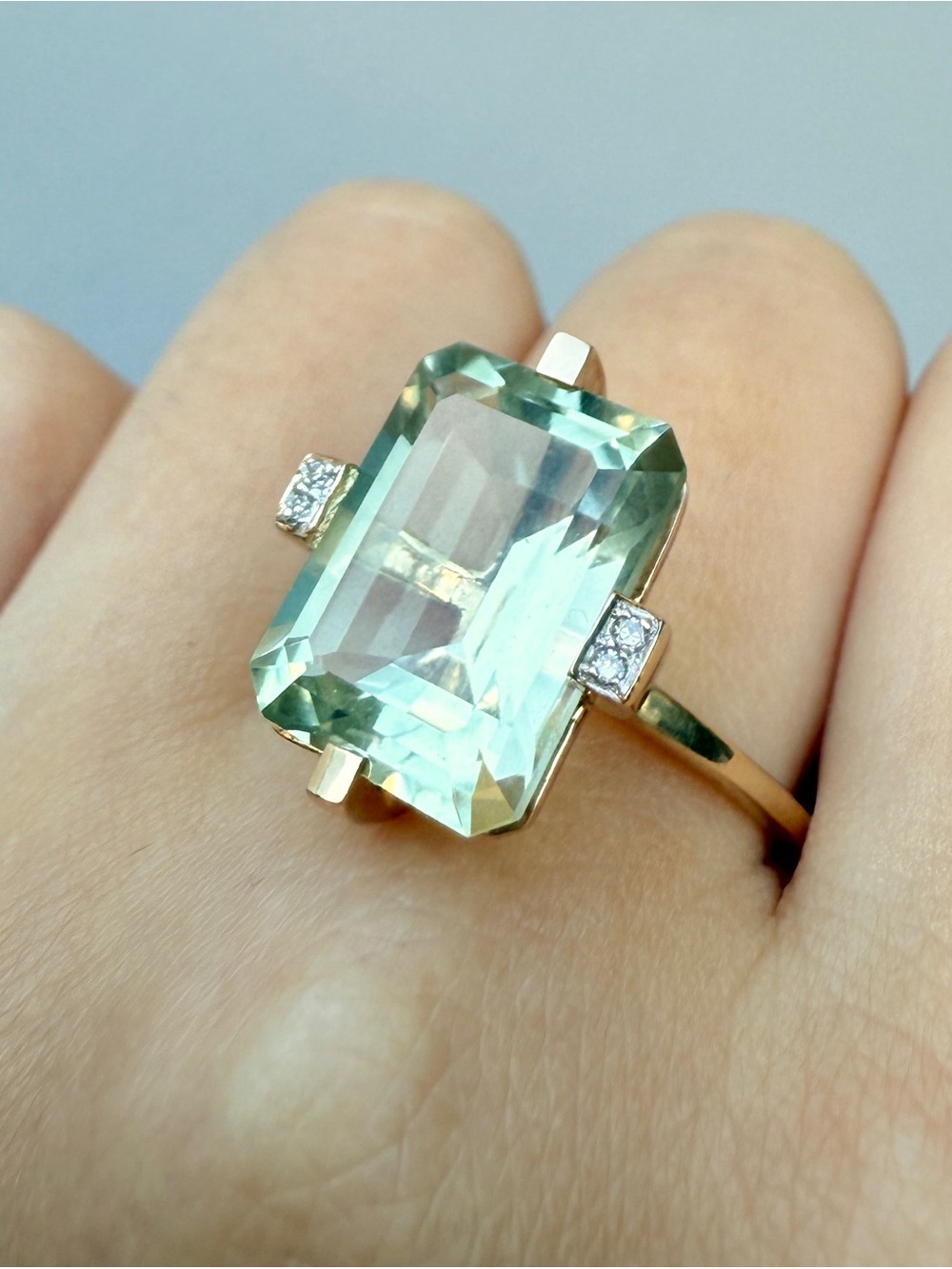 Aquamarine Emerald-Cut Ring with Diamond Accents - Light Blue - Picture 11 of 14